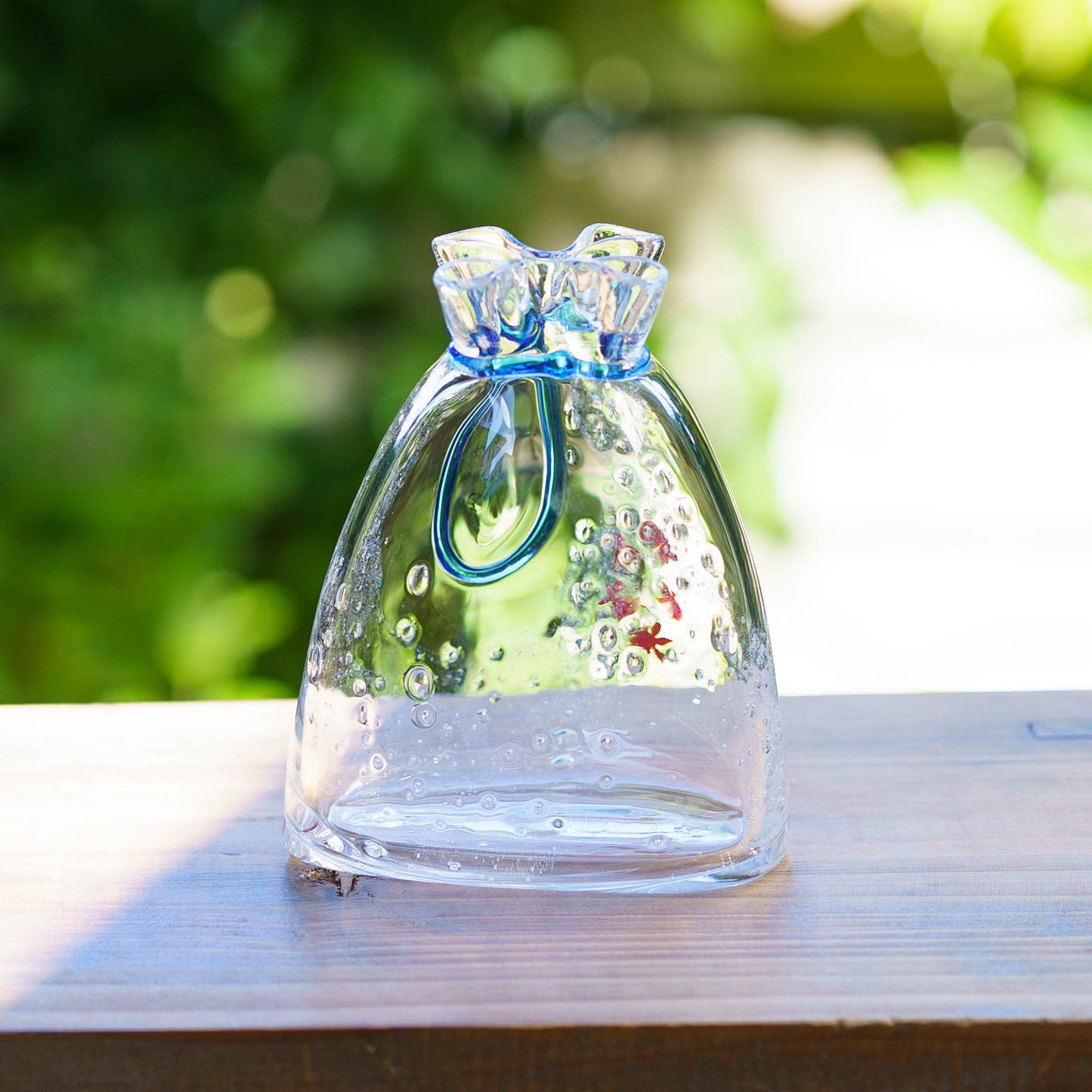 金魚巾着一輪挿し　大　青｜極楽寺がらす工房