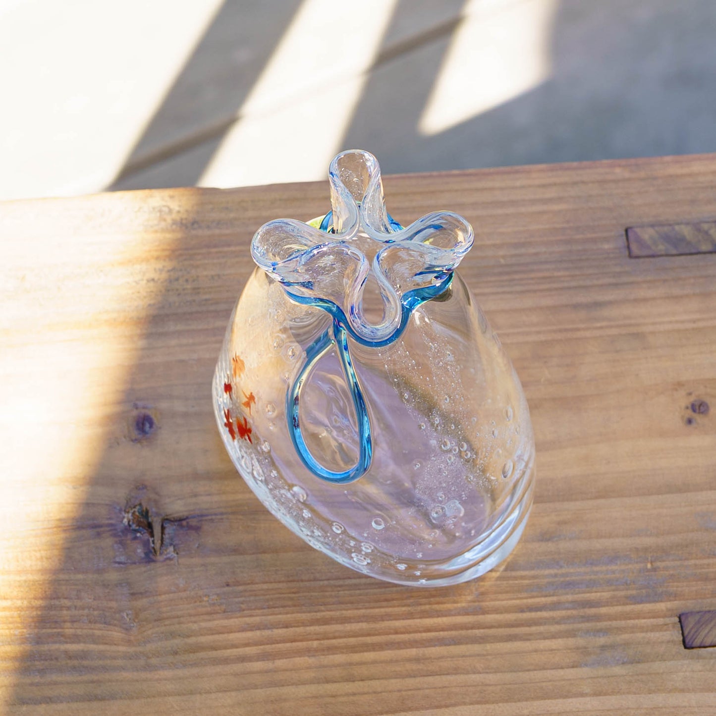 金魚巾着一輪挿し　大　青｜極楽寺がらす工房