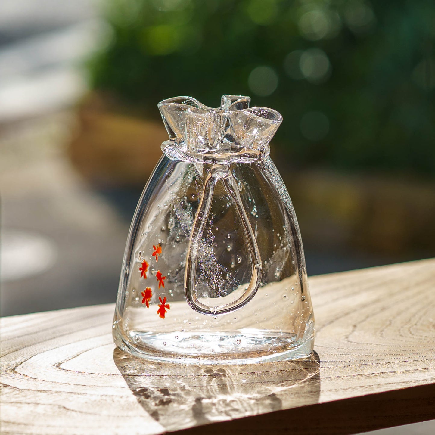 金魚巾着一輪挿し　大　クリア｜極楽寺がらす工房