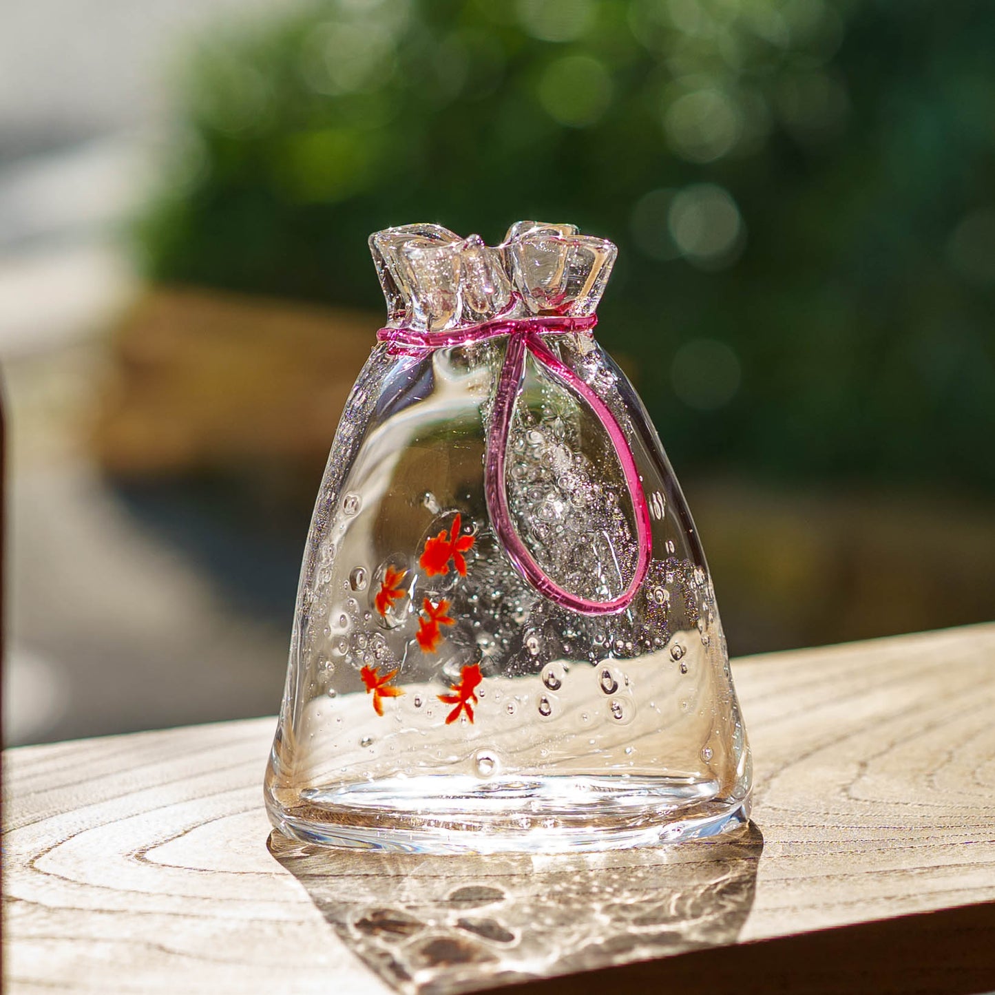 金魚巾着一輪挿し　大　赤｜極楽寺がらす工房