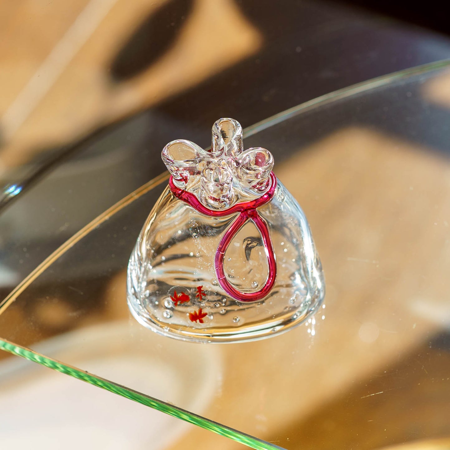 金魚巾着一輪挿し　小　赤｜極楽寺がらす工房