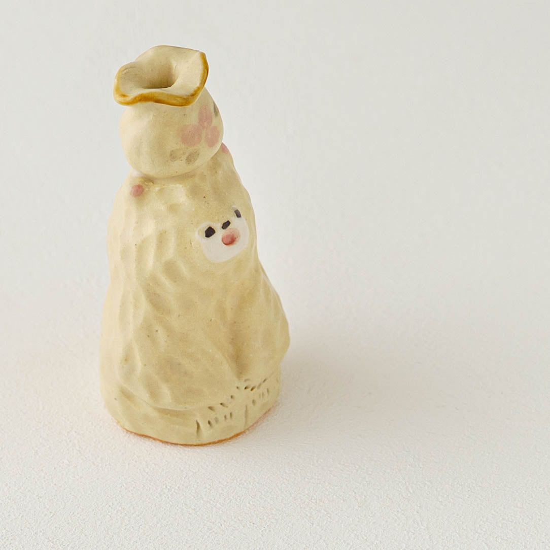 【一点もの定価11800円】ハンドメイド作家 datsu様 お花ちゃん 地球さん 陶芸作家 加藤美紀子 クマドライフラワースタンド 白 頭花瓶｜鎌倉山