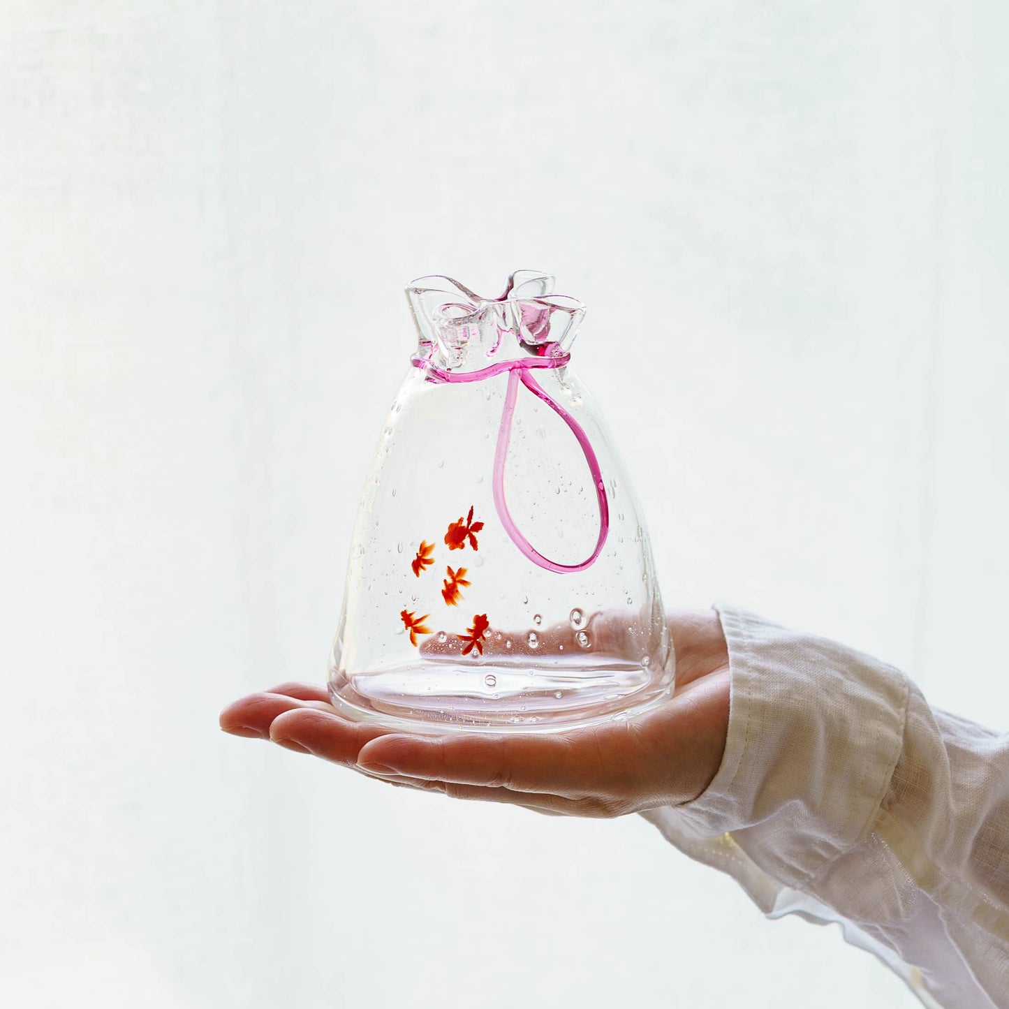 金魚巾着一輪挿し　大　赤｜極楽寺がらす工房