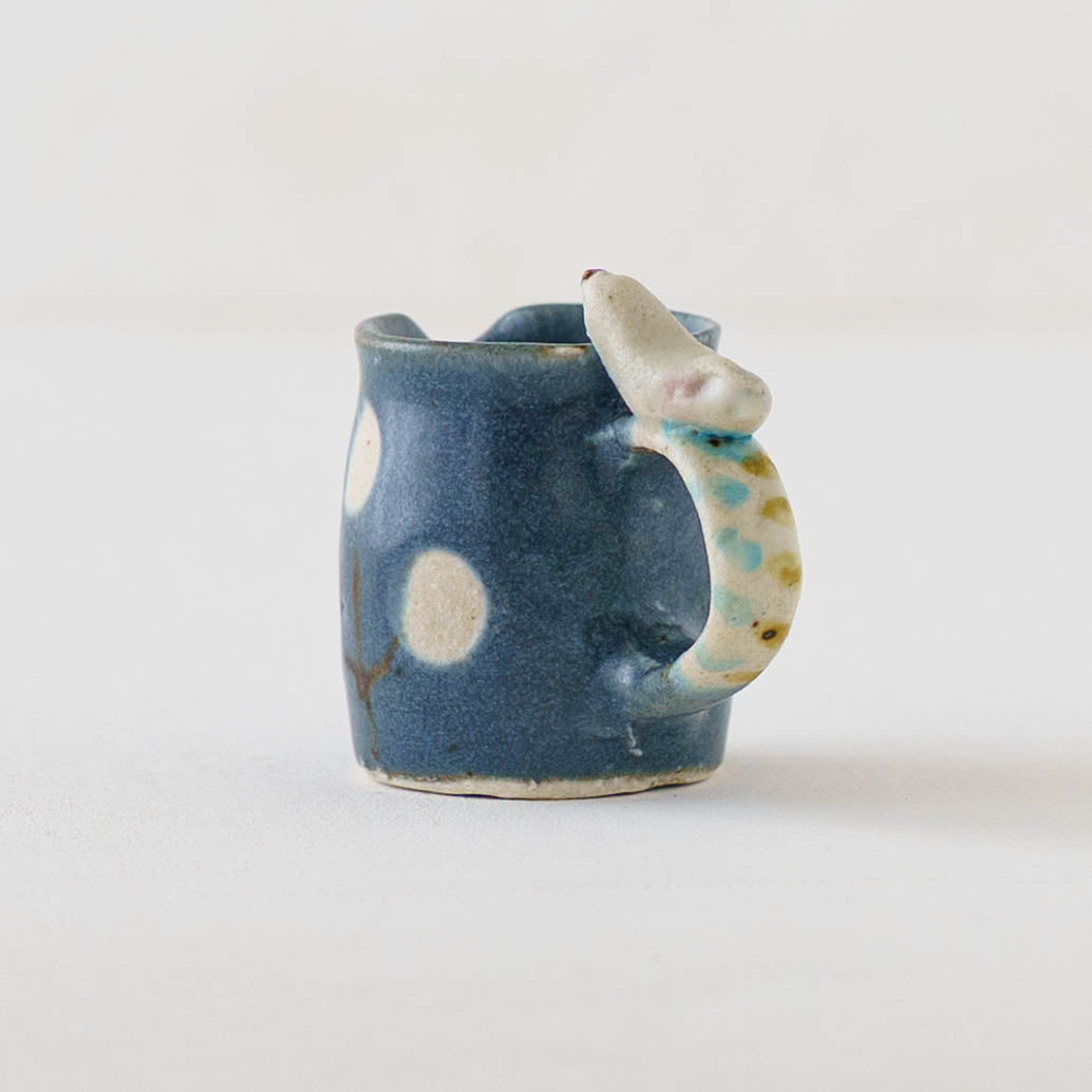 ミニピッチャー　とり x お花　ネイビー｜原田晴子