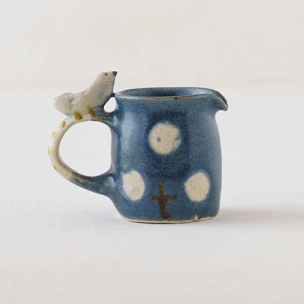 ミニピッチャー　とり x お花　ネイビー｜原田晴子