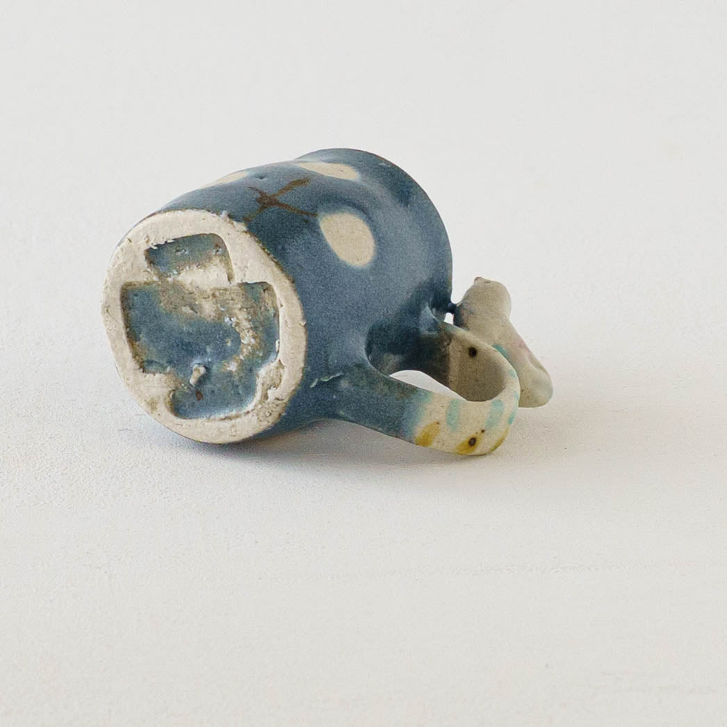 ミニピッチャー　とり x お花　ネイビー｜原田晴子