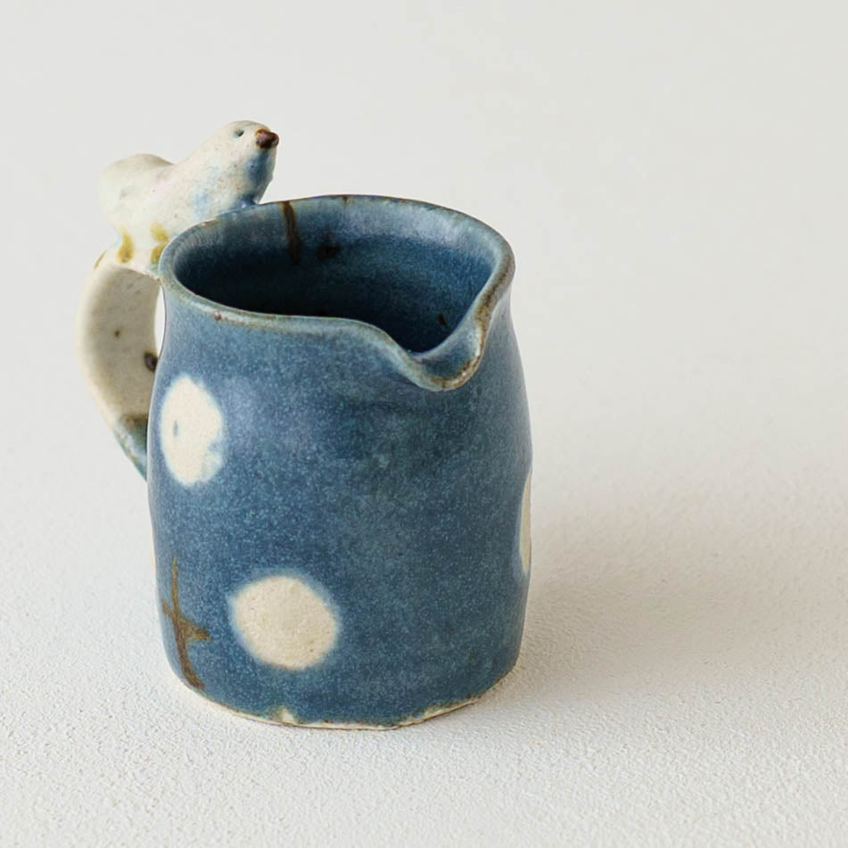 ミニピッチャー　とり x お花　ネイビー｜原田晴子