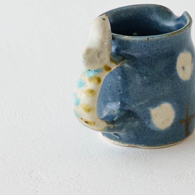 ミニピッチャー　とり x お花　ネイビー｜原田晴子