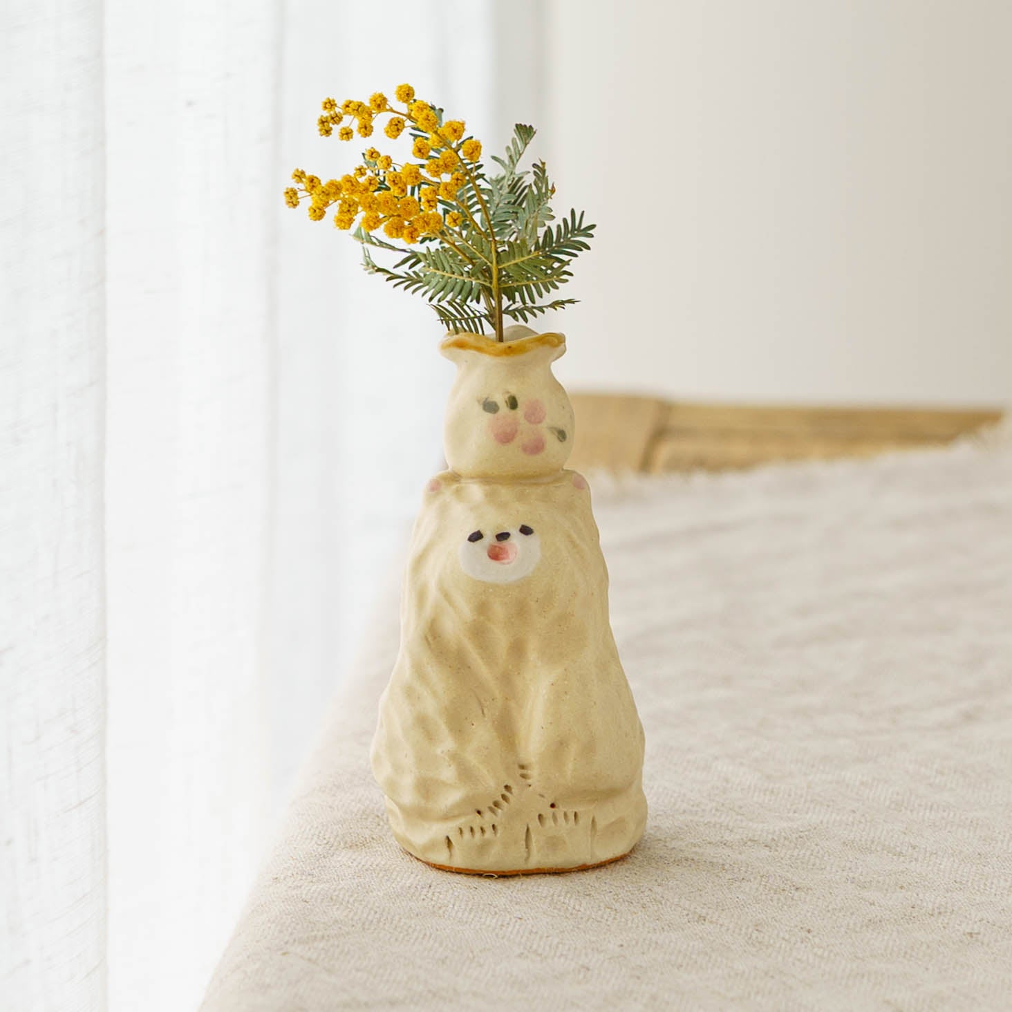 陶芸作家 加藤美紀子 クマドライフラワースタンド 白 頭花瓶｜鎌倉山