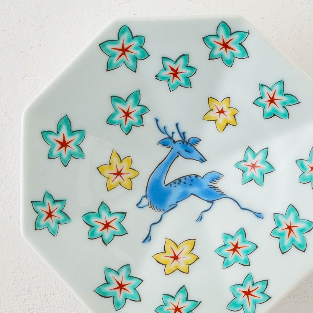 鹿もみじ　八角小皿｜吉田焼