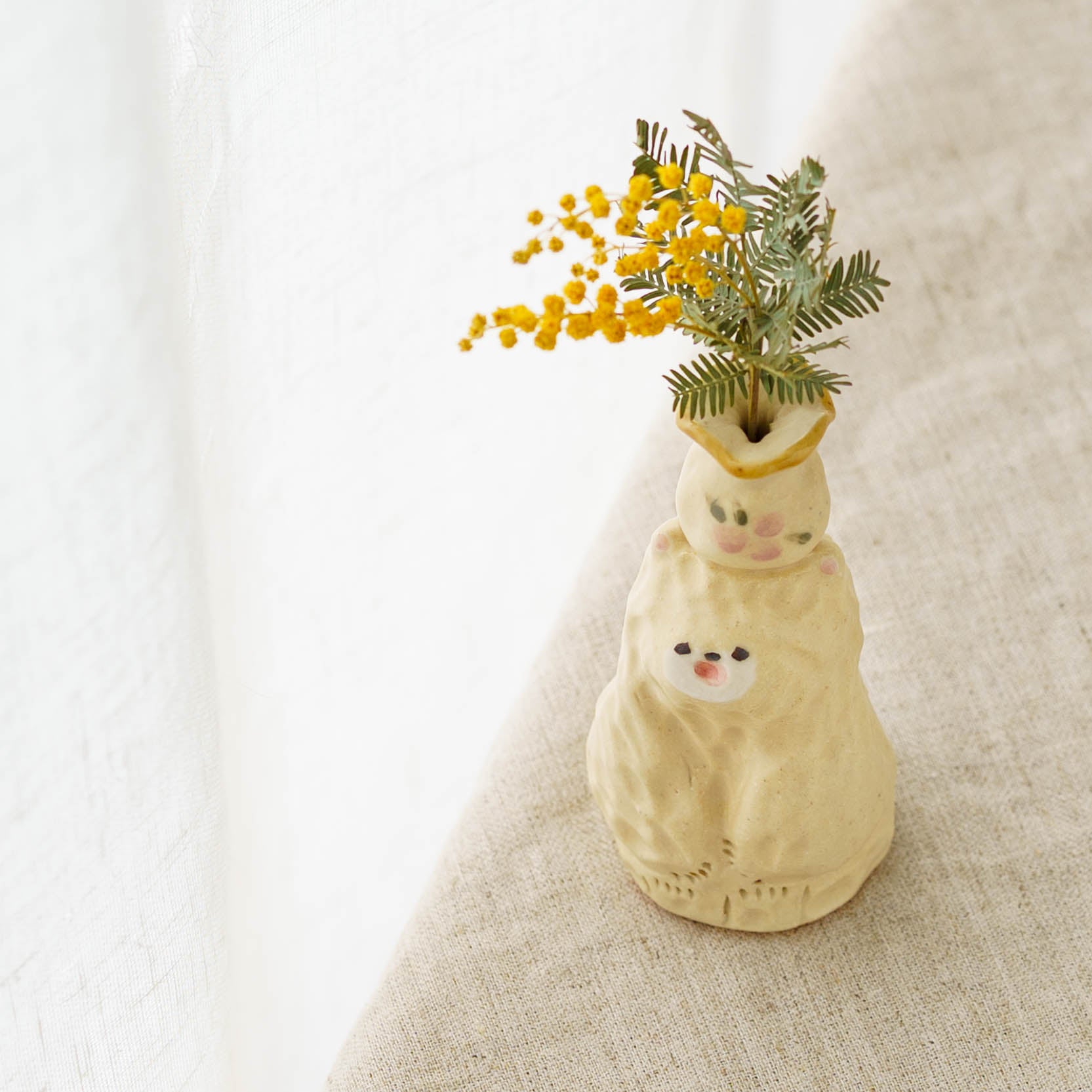陶芸作家 加藤美紀子 クマドライフラワースタンド 白 頭花瓶｜鎌倉山