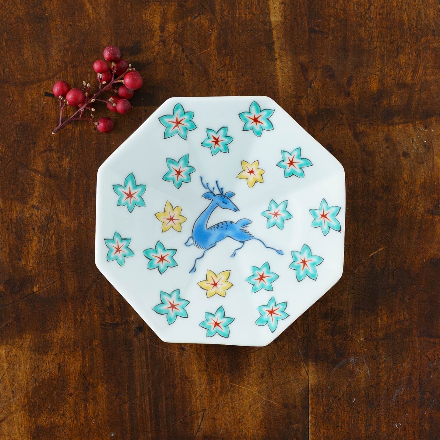 鹿もみじ　八角小皿｜吉田焼