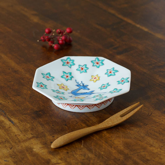 鹿もみじ　八角小皿｜吉田焼