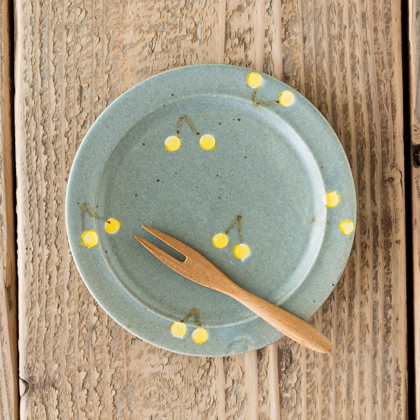 15cm rim plate cherry turquoise blue x yellow | Haruko Harada