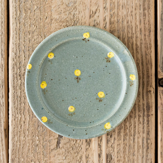 15cm rim plate flower turquoise blue x yellow | Haruko Harada