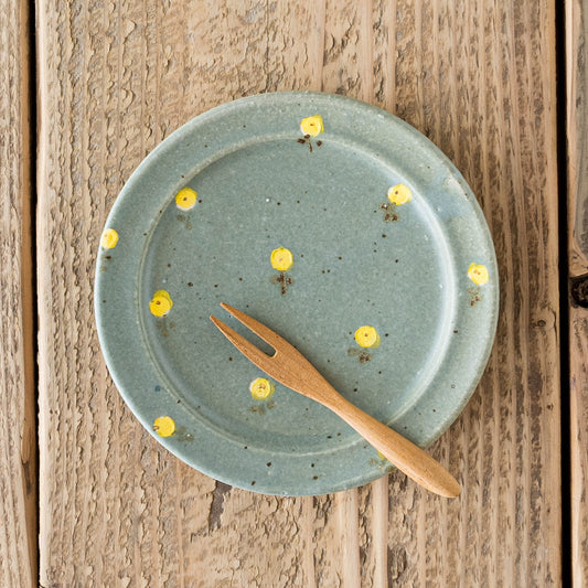 15cm rim plate flower turquoise blue x yellow | Haruko Harada
