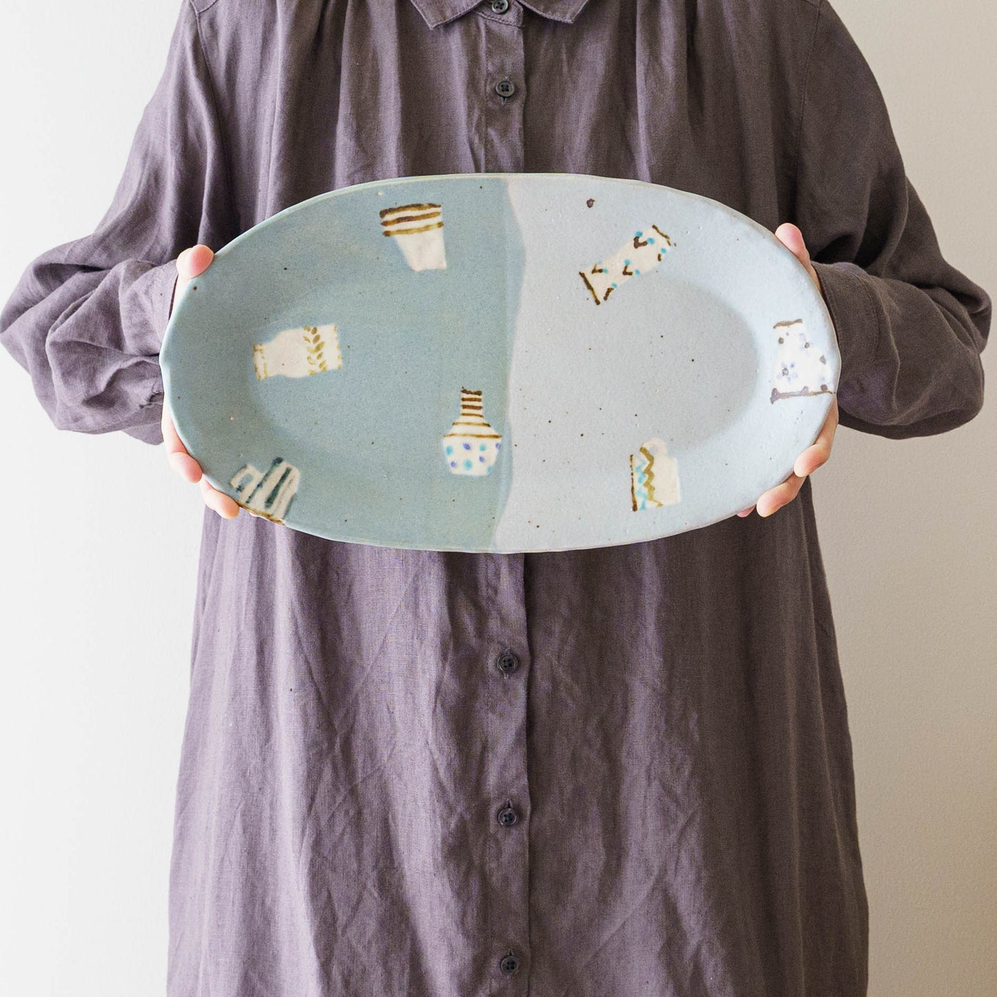 Oval plate L light blue x turquoise blue | Harada Haruko