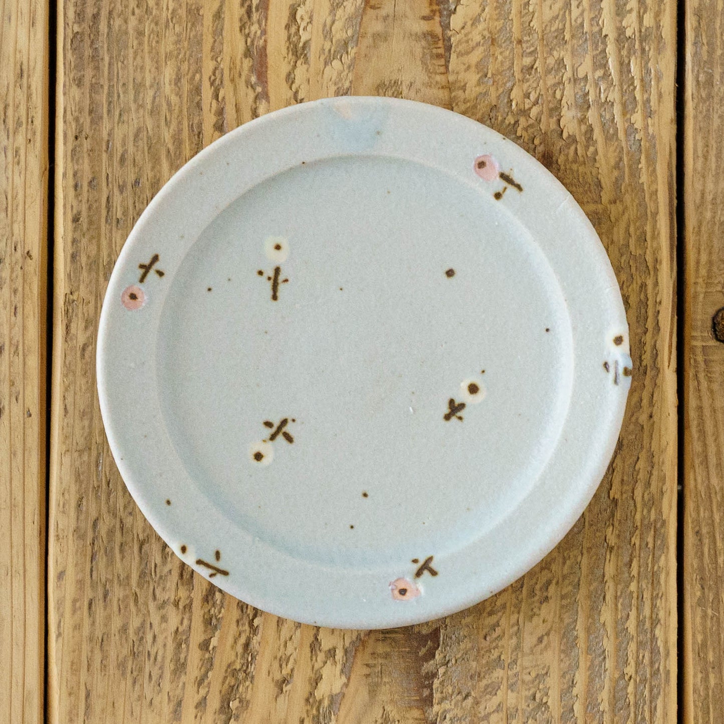 6寸リムプレート　お花　ライトブルー｜原田晴子