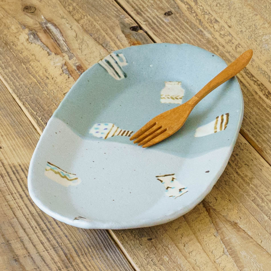 Oval plate L light blue x turquoise blue | Harada Haruko