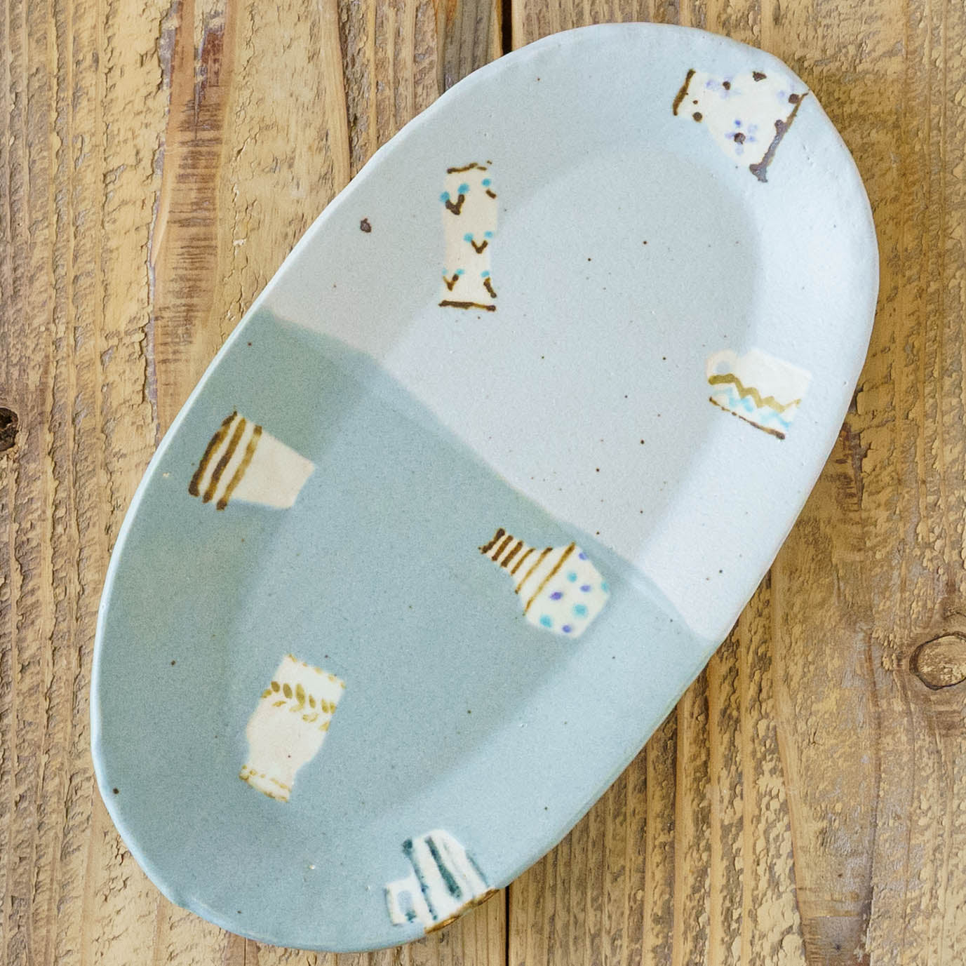 Oval plate L light blue x turquoise blue | Harada Haruko