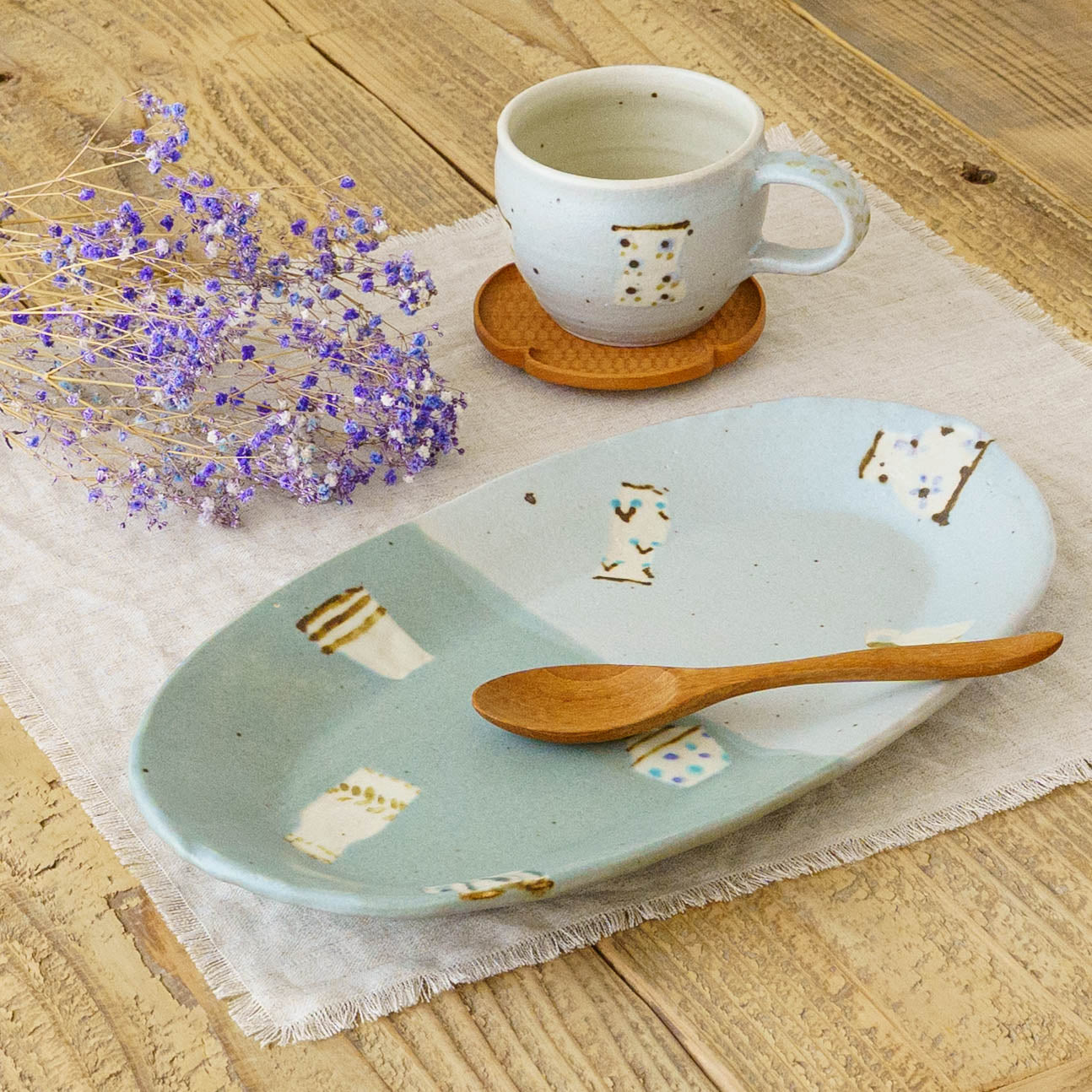 Oval plate L light blue x turquoise blue | Harada Haruko