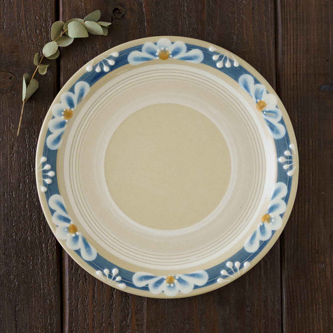 指描更紗　青　23cmプレート｜アダチノポタリ