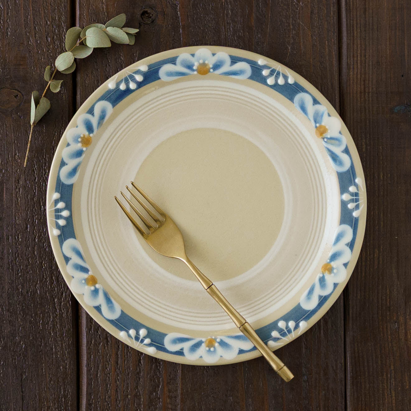 指描更紗　青　23cmプレート｜アダチノポタリ