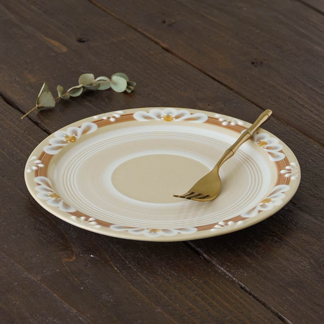 指描更紗　茶　23cmプレート｜アダチノポタリ