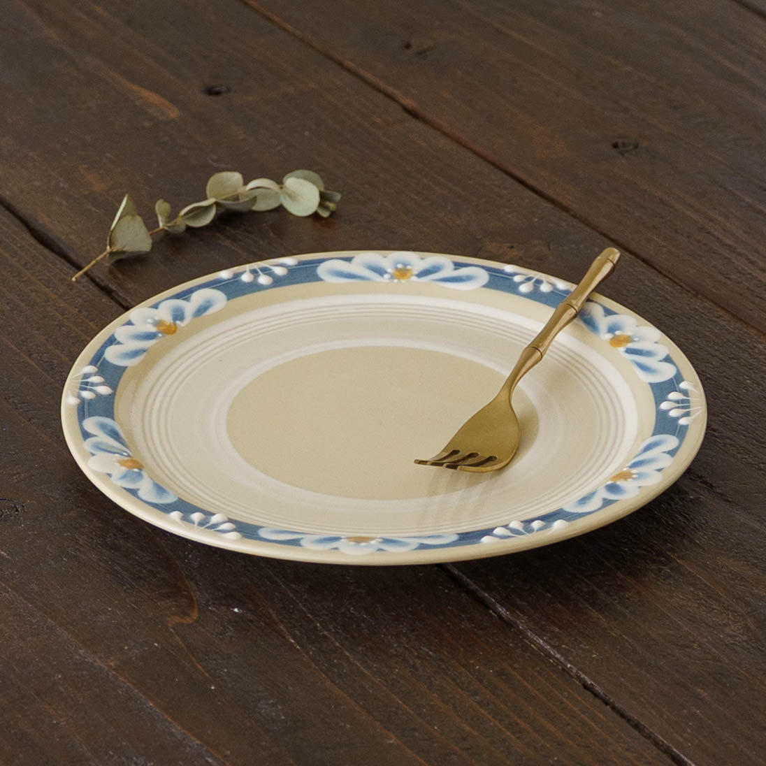 指描更紗　青　23cmプレート｜アダチノポタリ