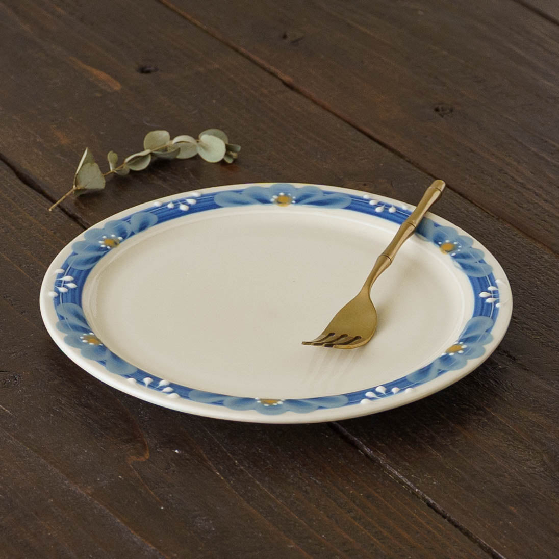 指描更紗　藍　23cmプレート｜アダチノポタリ