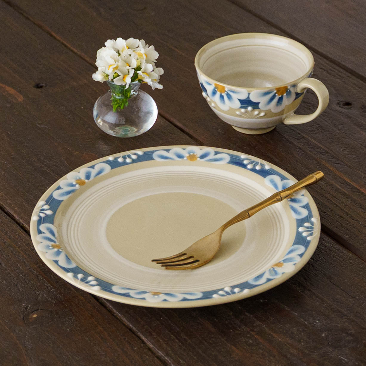 指描更紗　青　23cmプレート｜アダチノポタリ