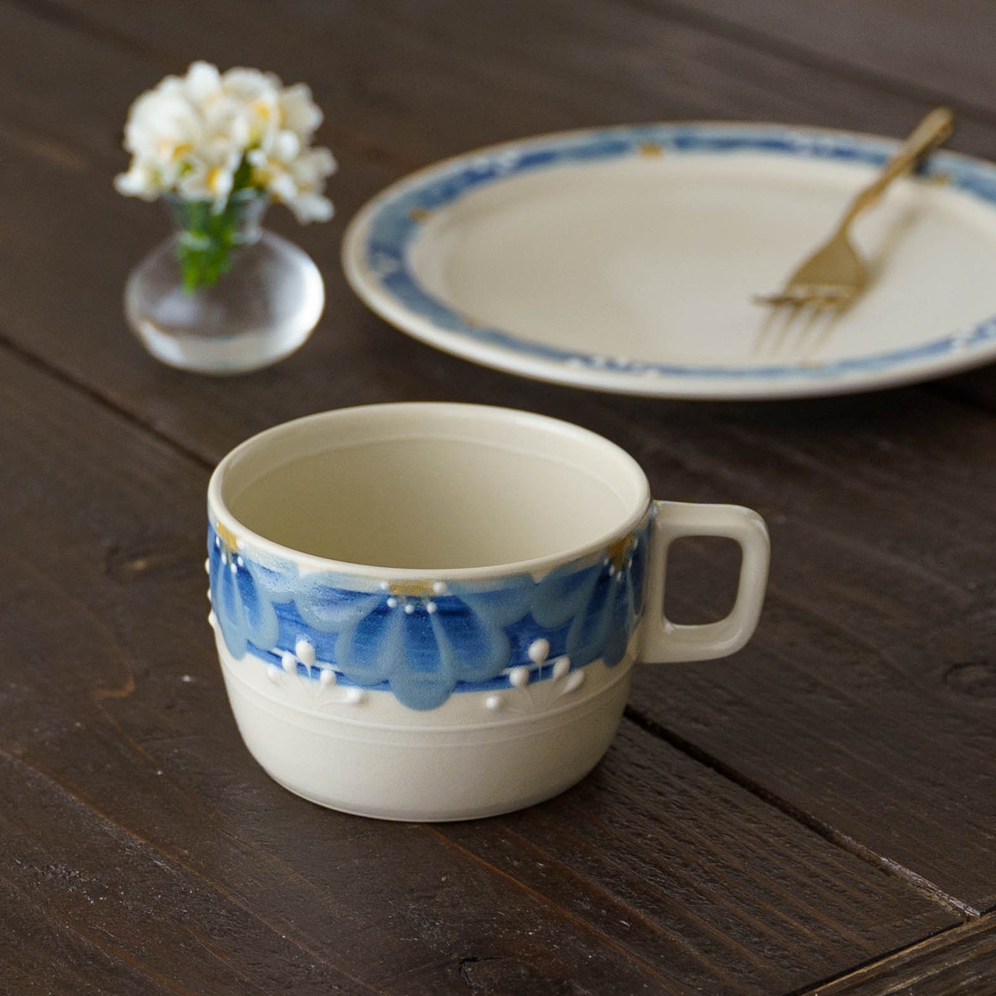 指描更紗　藍　角マグカップ｜アダチノポタリ