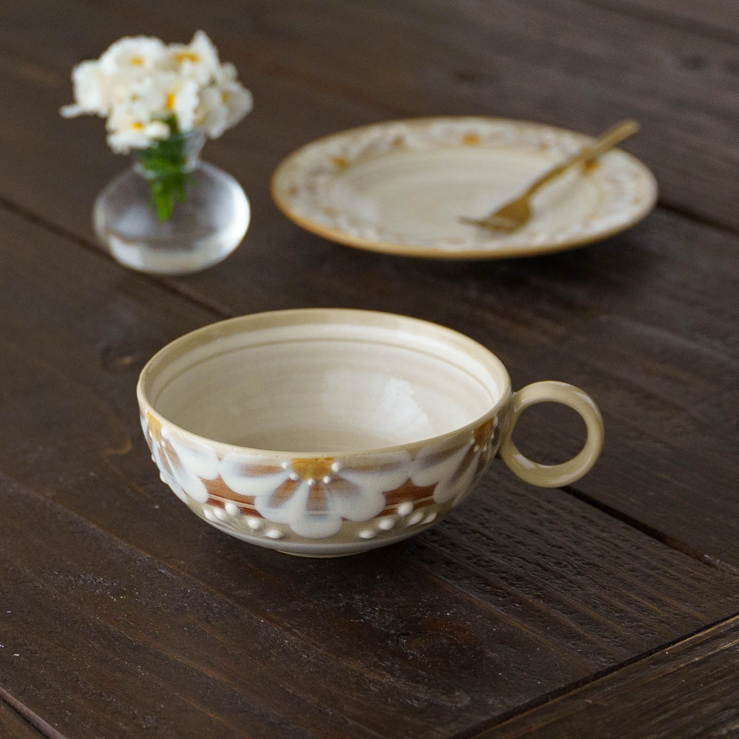 指描更紗　茶　ラテカップ｜アダチノポタリ