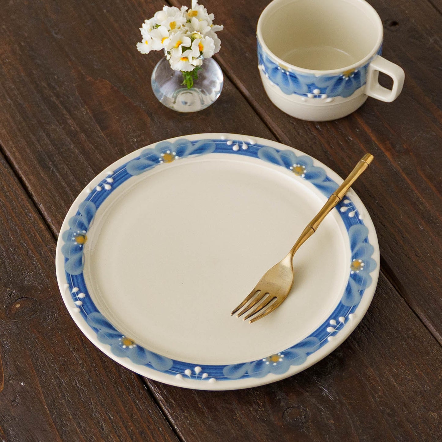 指描更紗　藍　23cmプレート｜アダチノポタリ