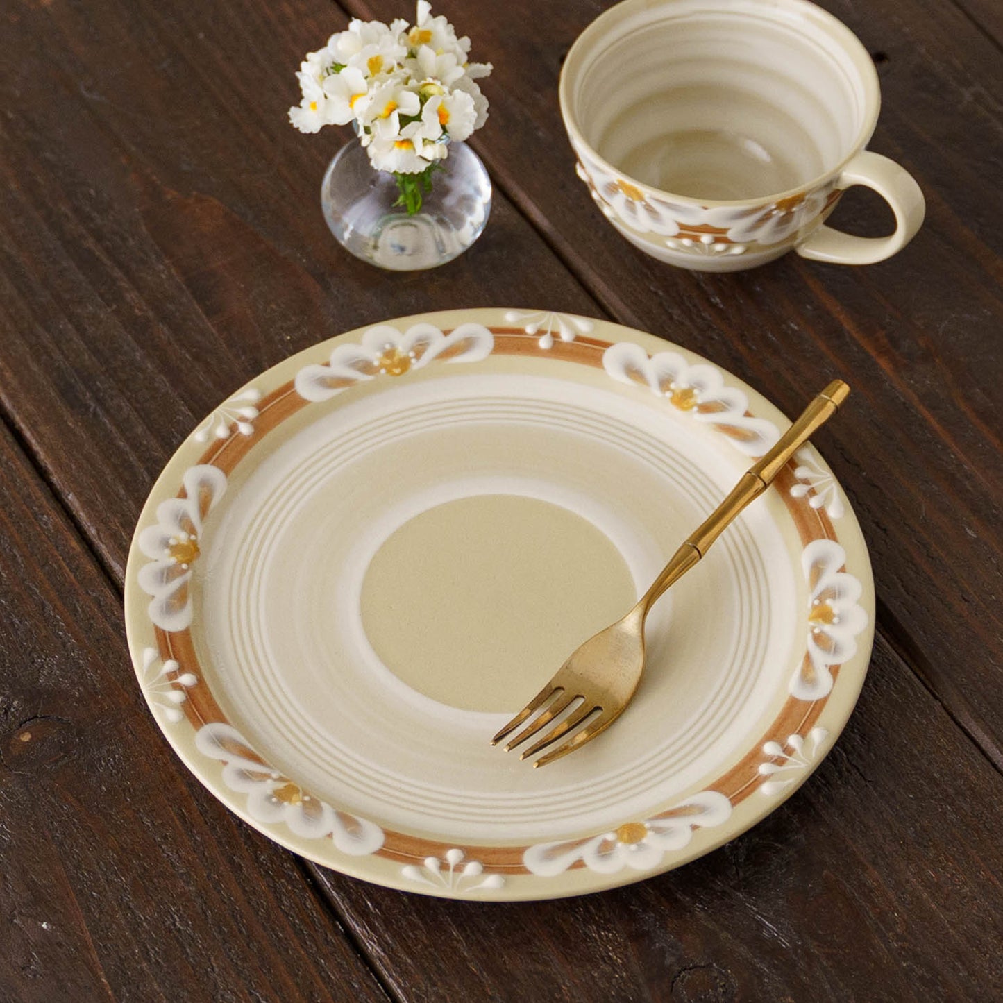 指描更紗　茶　23cmプレート｜アダチノポタリ