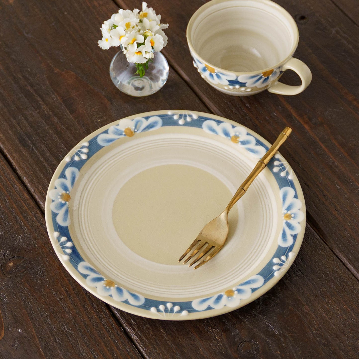 指描更紗　青　23cmプレート｜アダチノポタリ