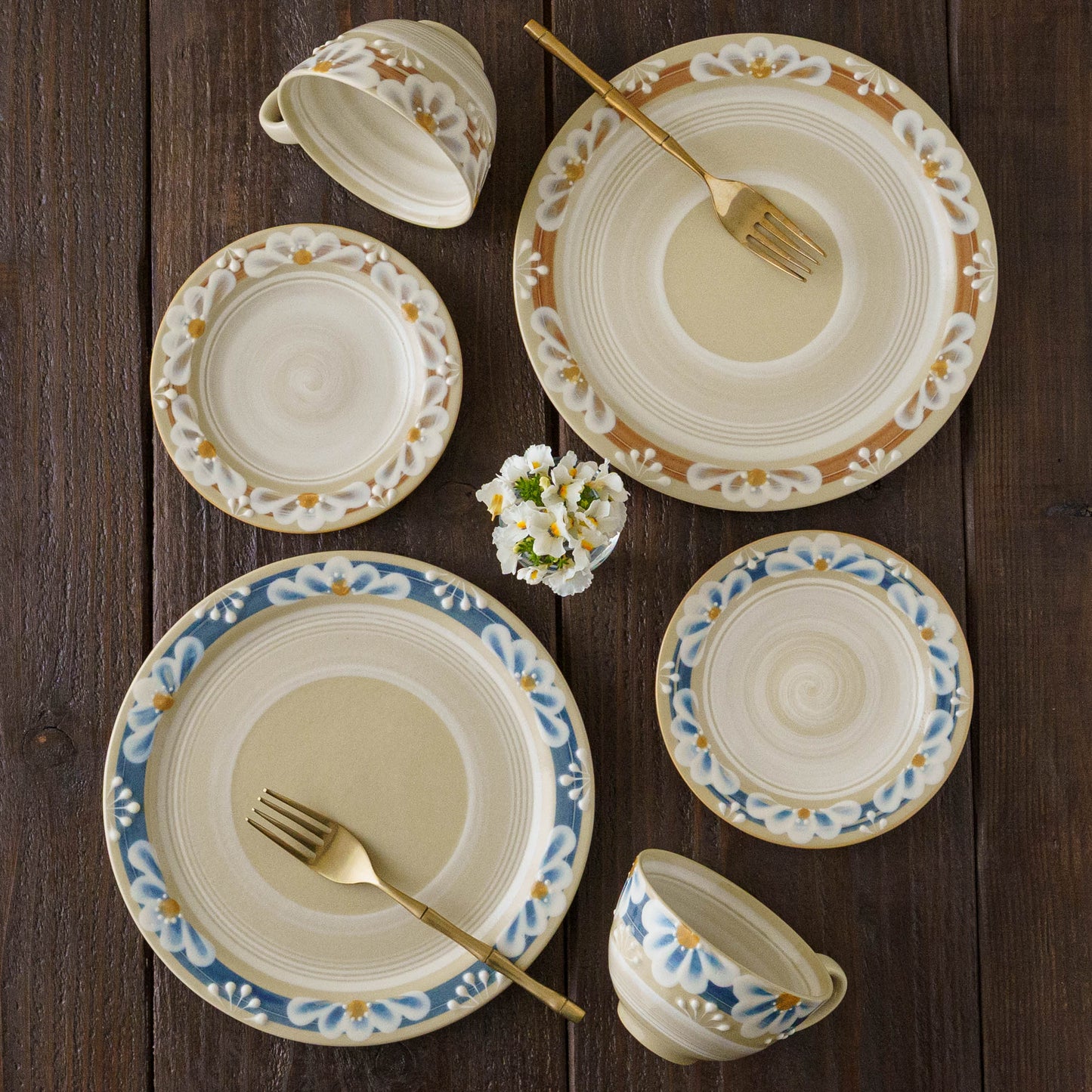 指描更紗　青　23cmプレート｜アダチノポタリ