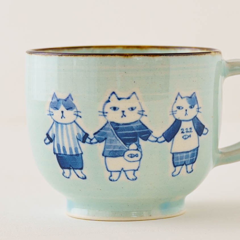 マグカップ　水色　ねこーず｜喜多代京子