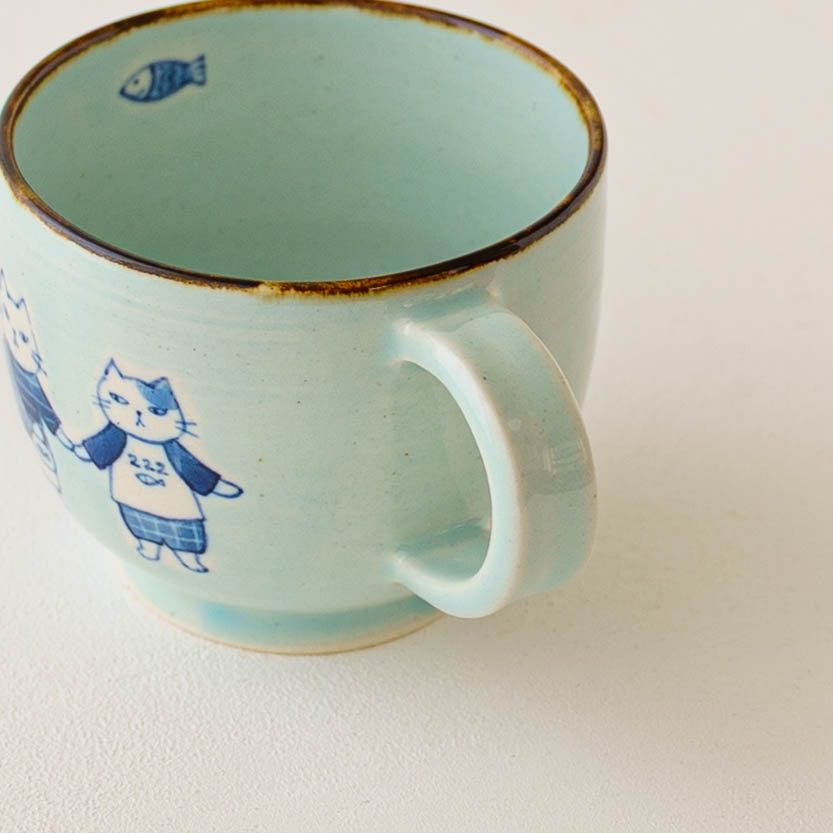 マグカップ　水色　ねこーず｜喜多代京子