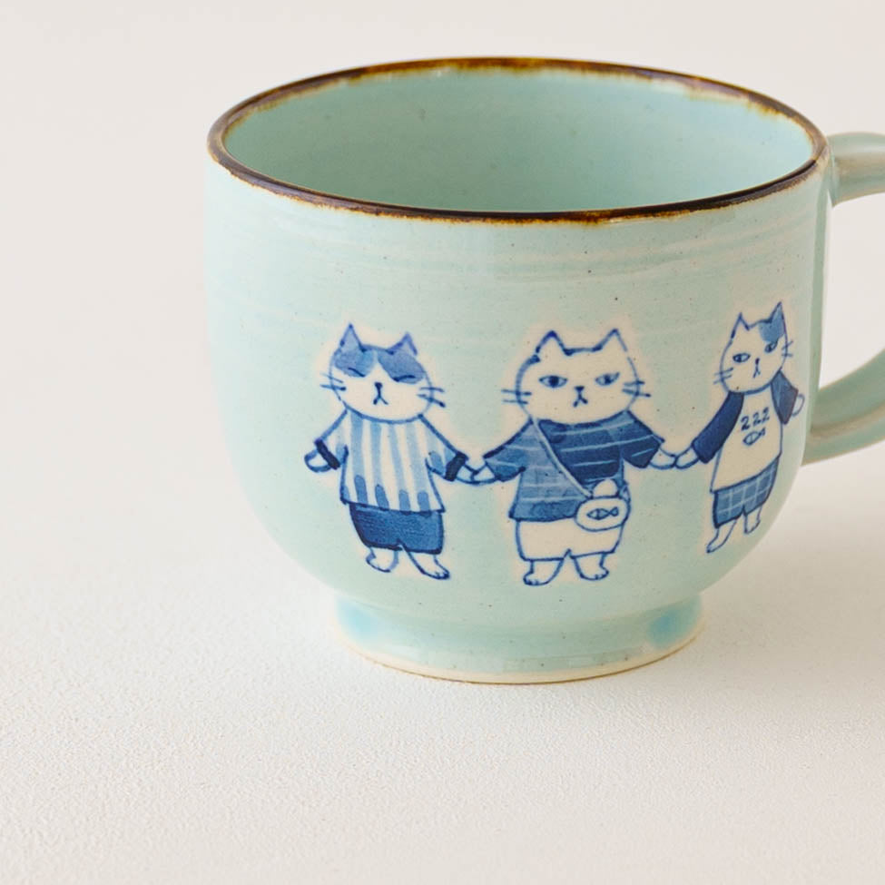 マグカップ　水色　ねこーず｜喜多代京子