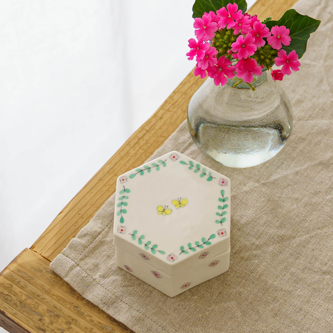 絵付ふたもの　六角　ちょうちょ｜井川絢子