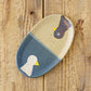 Oval plate bird light brown x navy | Harada Haruko