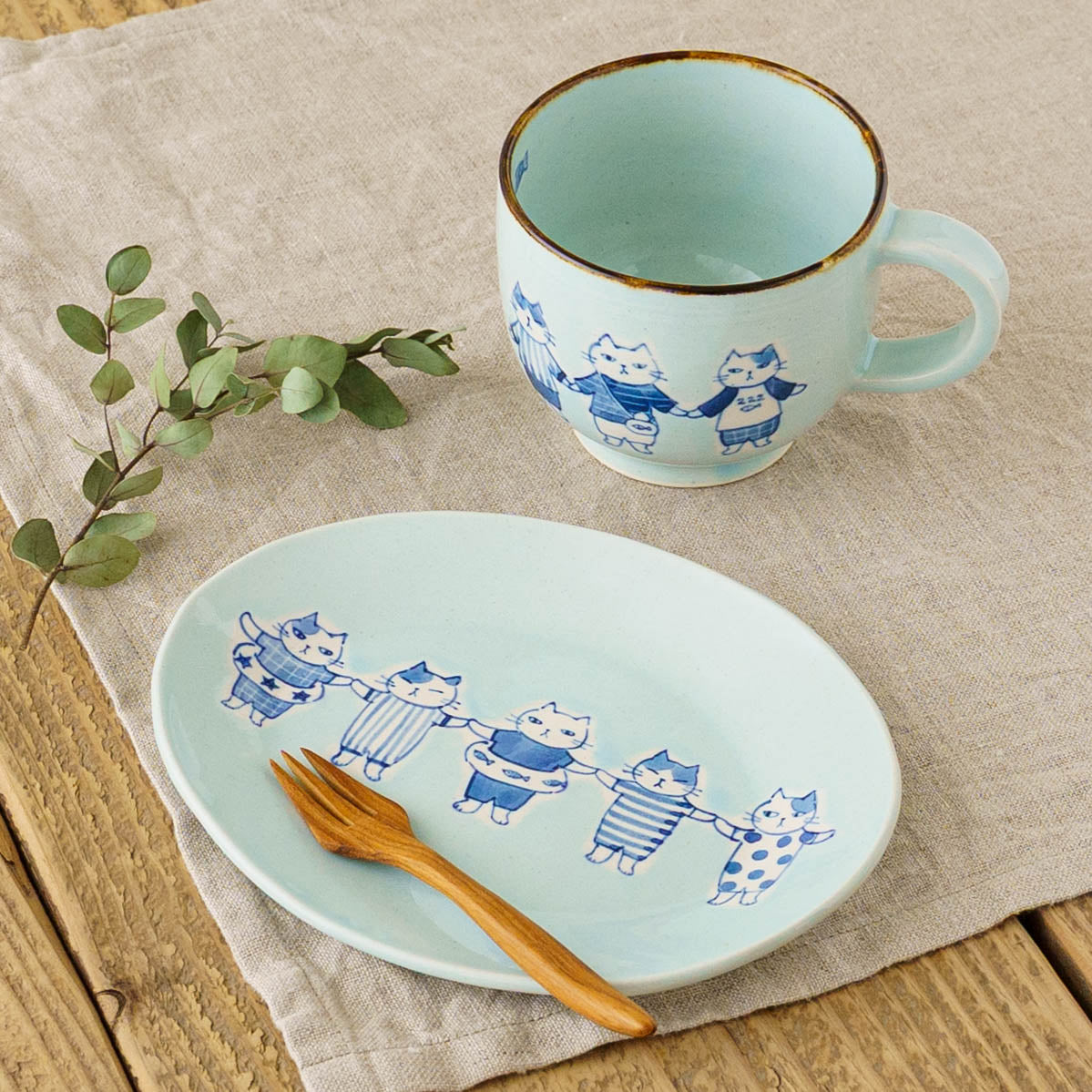 マグカップ　水色　ねこーず｜喜多代京子