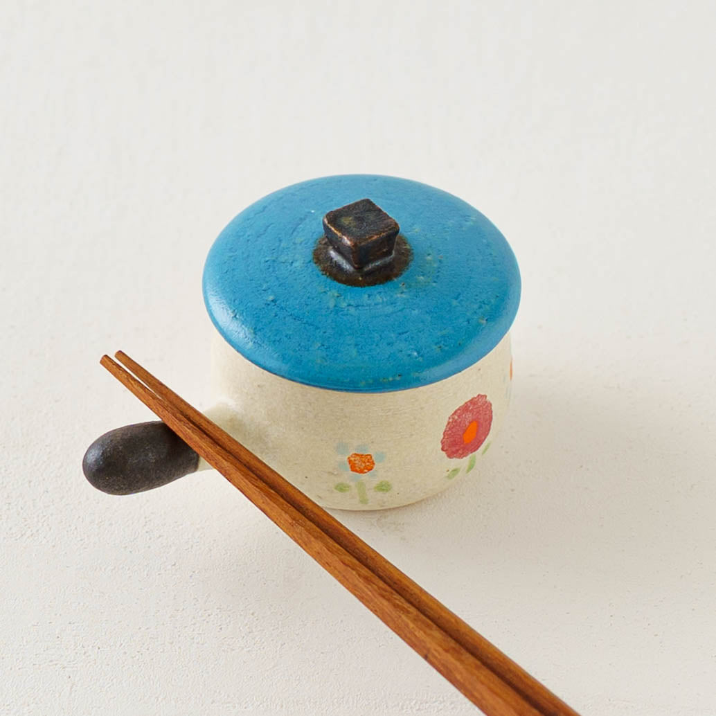 陶芸作家 池本直子 土鍋箸置き ホーロータイプ お花 ブルー｜窯元