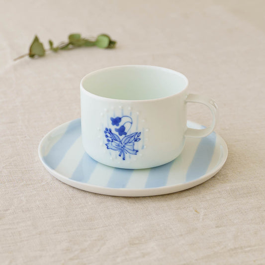 カップ & ソーサー　すずらん x ストライプ｜染付窯屋　眞窯