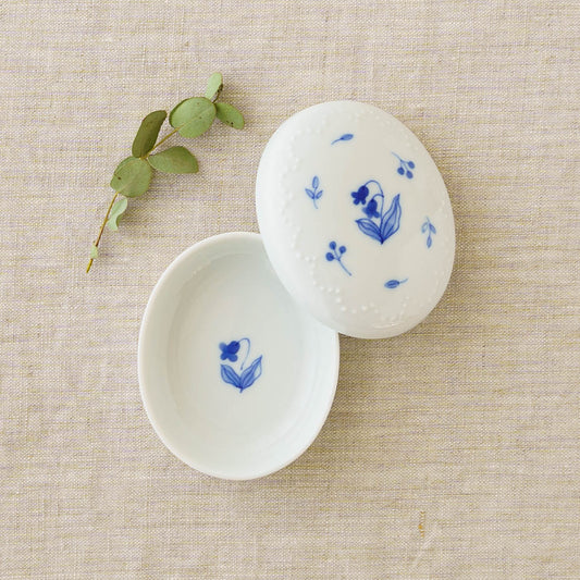 ボンボニエール　すずらん x 小花｜染付窯屋　眞窯