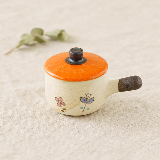 Clay pot chopstick rest flower orange enamel  A | Naoko Ikemoto