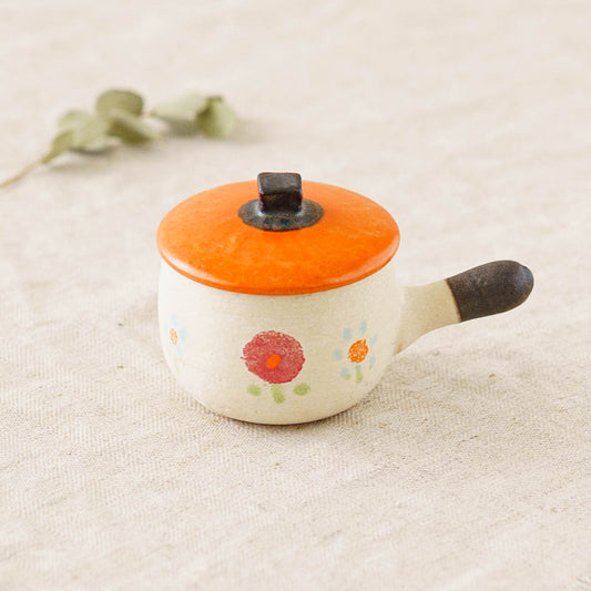 Clay pot chopstick rest flower orange enamel B | Naoko Ikemoto
