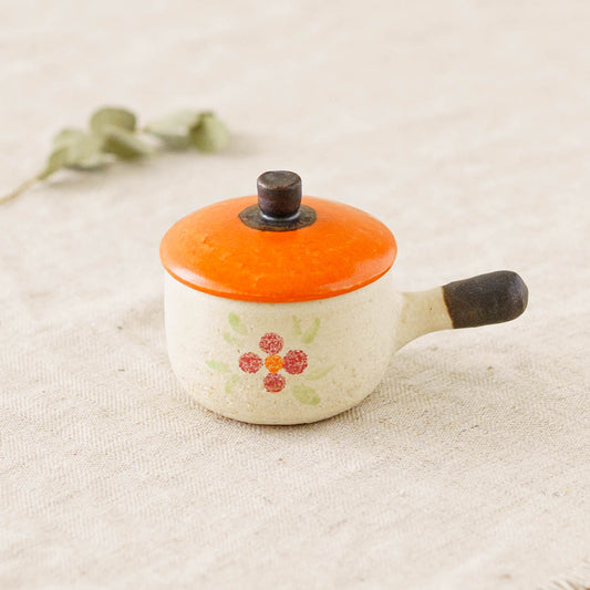 Clay pot chopstick rest flower orange enamel C  | Naoko Ikemoto
