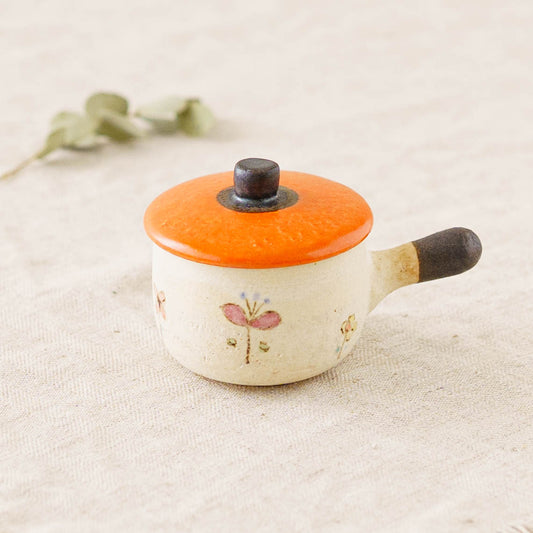 Clay pot chopstick rest flower orange enamel D | Naoko Ikemoto